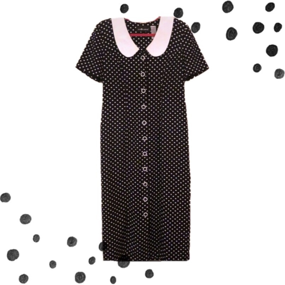 {Sag Harbor VTG} Short sleeve b/w polka dot dress - Picture 2 of 8